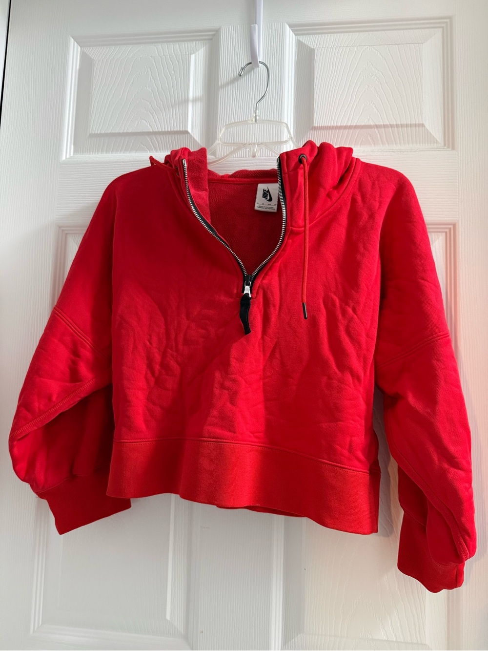 Nike Women's Bright Red Cropped Half-Zip Hoodie Sweater